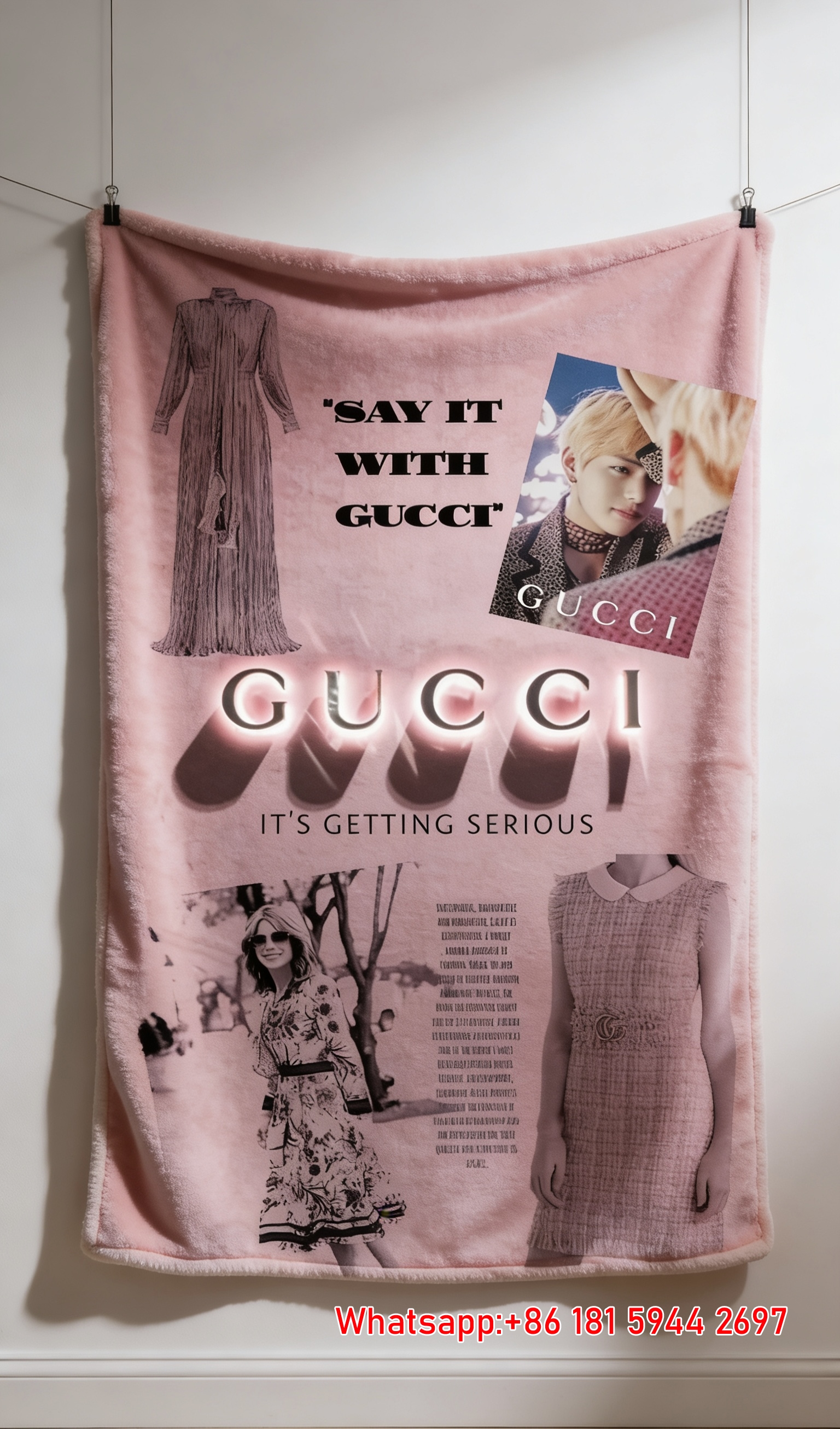 Gucci Retro Fashion Collage Fleece Throw Blankets IMG_2901